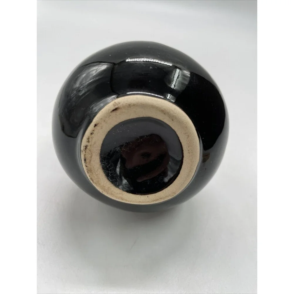 Pottery Ceramic Black Two Tone Speckle Bud Vase with Cute Green Frog 5”